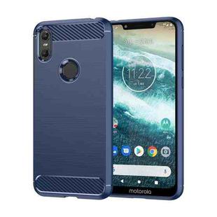 For Motorola Moto One Brushed Texture Carbon Fiber TPU Phone Case(Blue)