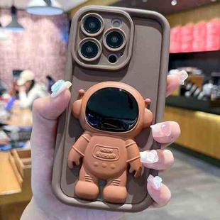 For iPhone 14 Pro Astronaut 3D Relief Holder TPU + PC Full Coverage Phone Case(Brown)