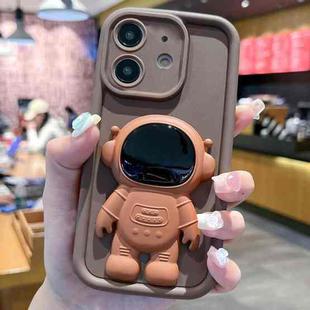 For iPhone 12 Astronaut 3D Relief Holder TPU + PC Full Coverage Phone Case(Brown)