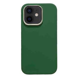 For iPhone 12 Electroplated Metal Lens Frame Design MagSafe Silicone Phone Case(Dark Green)