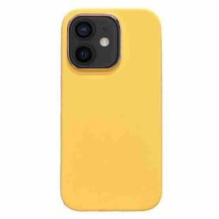 For iPhone 12 Electroplated Metal Lens Frame Design MagSafe Silicone Phone Case(Yellow)