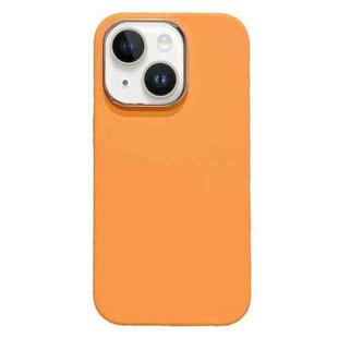 For iPhone 15 Plus Electroplated Metal Lens Frame Design MagSafe Silicone Phone Case(Orange)