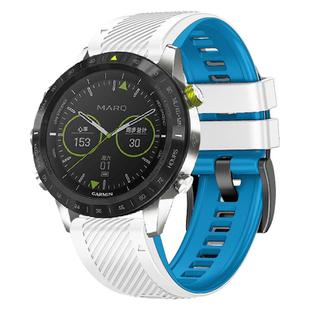 For Garmin Fenix 7 Twill Two Color Quick Release Silicone Watch Band(White Blue)