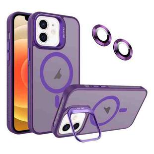 For iPhone 12 Invisible Lens Holder MagSafe Phone Case(Dark Purple)
