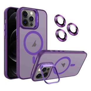 For iPhone 12 Pro Invisible Lens Holder MagSafe Phone Case(Dark Purple)