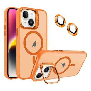 For iPhone 14 Plus Invisible Lens Holder MagSafe Phone Case(Orange)
