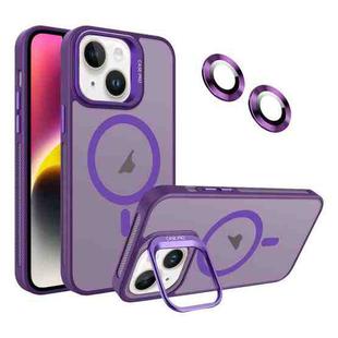 For iPhone 14 Plus Invisible Lens Holder MagSafe Phone Case(Dark Purple)