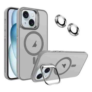 For iPhone 15 Plus Invisible Lens Holder MagSafe Phone Case(Grey)