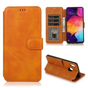 For Samsung Galaxy A30 Calf Texture Magnetic Buckle Horizontal Flip Leather Case with Holder & Card Slots & Wallet & Photo Frame(Khaki)
