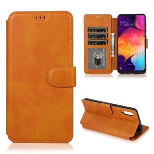For Samsung Galaxy A50 Calf Texture Magnetic Buckle Horizontal Flip Leather Case with Holder & Card Slots & Wallet & Photo Frame(Khaki)