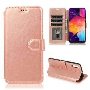 For Samsung Galaxy A50 Calf Texture Magnetic Buckle Horizontal Flip Leather Case with Holder & Card Slots & Wallet & Photo Frame(Rose Gold)
