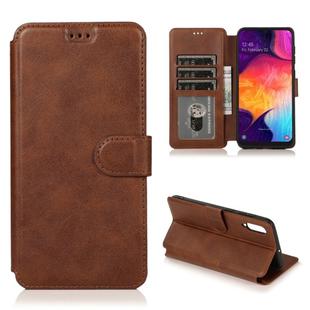 For Samsung Galaxy A50 Calf Texture Magnetic Buckle Horizontal Flip Leather Case with Holder & Card Slots & Wallet & Photo Frame(Coffee)