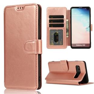 For Samsung Galaxy S10 Calf Texture Magnetic Buckle Horizontal Flip Leather Case with Holder & Card Slots & Wallet & Photo Frame(Rose Gold)