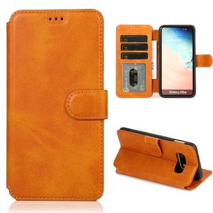 For Samsung Galaxy S10e Calf Texture Magnetic Buckle Horizontal Flip Leather Case with Holder & Card Slots & Wallet & Photo Frame(Khaki)