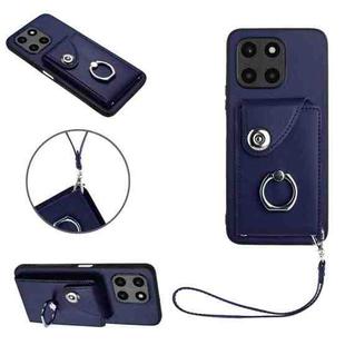 For Honor X6a Global Organ Card Bag Ring Holder PU Phone Case with Lanyard(Blue)