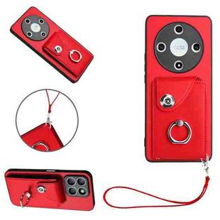 For Honor X9b / Magic6 Lite Organ Card Bag Ring Holder PU Phone Case with Lanyard(Red)