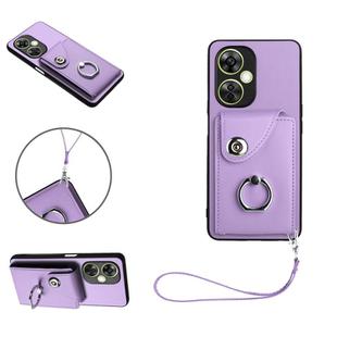 For OnePlus Nord CE 3 Lite Organ Card Bag Ring Holder PU Phone Case with Lanyard(Purple)