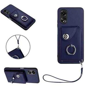 For OPPO A17 Global Organ Card Bag Ring Holder PU Phone Case with Lanyard(Blue)