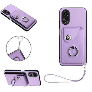 For OPPO A17 Global Organ Card Bag Ring Holder PU Phone Case with Lanyard(Purple)
