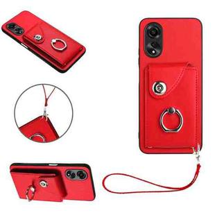 For OPPO A17 Global Organ Card Bag Ring Holder PU Phone Case with Lanyard(Red)