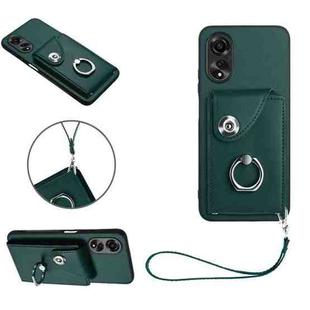 For OPPO A58 4G Global Organ Card Bag Ring Holder PU Phone Case with Lanyard(Green)