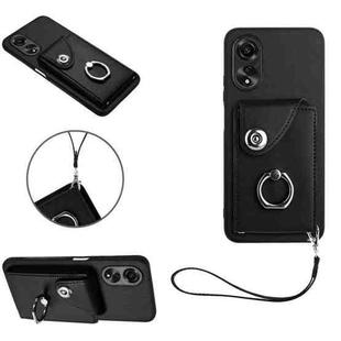 For OPPO A58/A58x/A78 5G/A1x/A2x Organ Card Bag Ring Holder PU Phone Case with Lanyard(Black)