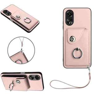 For OPPO A58/A58x/A78 5G/A1x/A2x Organ Card Bag Ring Holder PU Phone Case with Lanyard(Pink)