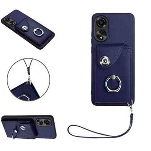 For OPPO A78 4G Global Organ Card Bag Ring Holder PU Phone Case with Lanyard(Blue)