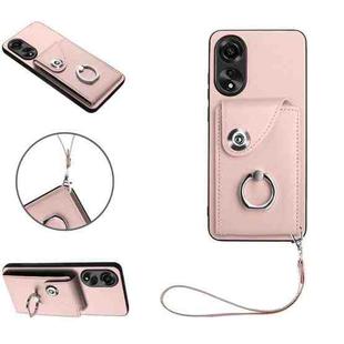 For OPPO A78 4G Global Organ Card Bag Ring Holder PU Phone Case with Lanyard(Pink)