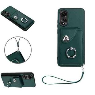 For OPPO A78 4G Global Organ Card Bag Ring Holder PU Phone Case with Lanyard(Green)