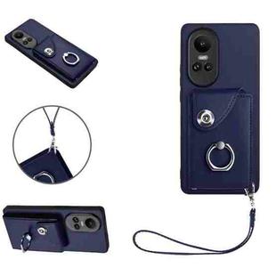 For OPPO Reno10/Reno10 Pro Global Organ Card Bag Ring Holder PU Phone Case with Lanyard(Blue)