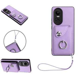 For OPPO Reno10/Reno10 Pro Global Organ Card Bag Ring Holder PU Phone Case with Lanyard(Purple)