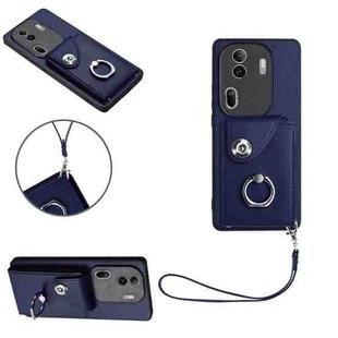 For OPPO Reno11 Pro Global Organ Card Bag Ring Holder PU Phone Case with Lanyard(Blue)