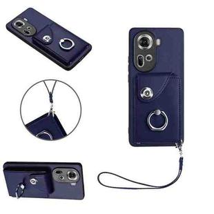 For OPPO Reno11 Global Organ Card Bag Ring Holder PU Phone Case with Lanyard(Blue)