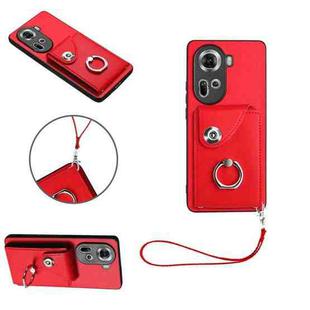 For OPPO Reno11 Global Organ Card Bag Ring Holder PU Phone Case with Lanyard(Red)