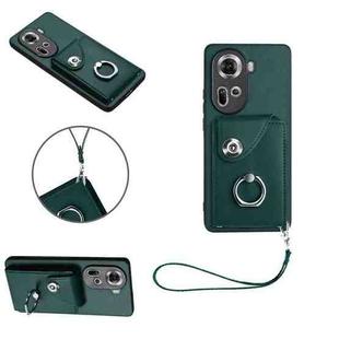 For OPPO Reno11 Global Organ Card Bag Ring Holder PU Phone Case with Lanyard(Green)