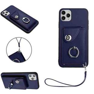 For iPhone 11 Pro Max Organ Card Bag Ring Holder PU Phone Case with Lanyard(Blue)