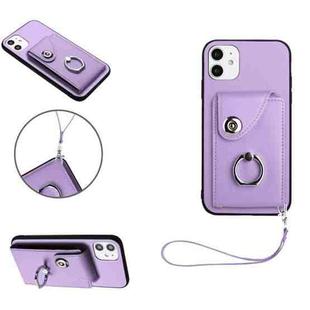 For iPhone 11 Organ Card Bag Ring Holder PU Phone Case with Lanyard(Purple)