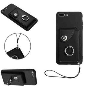 For iPhone 8 Plus / 7 Plus Organ Card Bag Ring Holder PU Phone Case with Lanyard(Black)