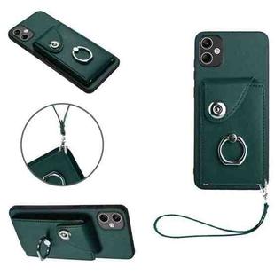 For Samsung Galaxy A05 4G Global Organ Card Bag Ring Holder PU Phone Case with Lanyard(Green)