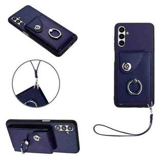 For Samsung Galaxy A13 5G/A04s Organ Card Bag Ring Holder PU Phone Case with Lanyard(Blue)