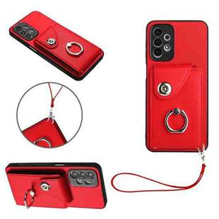 For Samsung Galaxy A23 165.4mm Organ Card Bag Ring Holder PU Phone Case with Lanyard(Red)