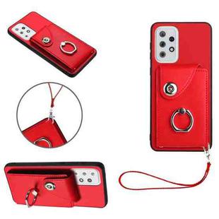For Samsung Galaxy A33 5G Organ Card Bag Ring Holder PU Phone Case with Lanyard(Red)