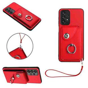 For Samsung Galaxy A53 5G Organ Card Bag Ring Holder PU Phone Case with Lanyard(Red)