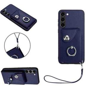 For Samsung Galaxy S23 5G Organ Card Bag Ring Holder PU Phone Case with Lanyard(Blue)