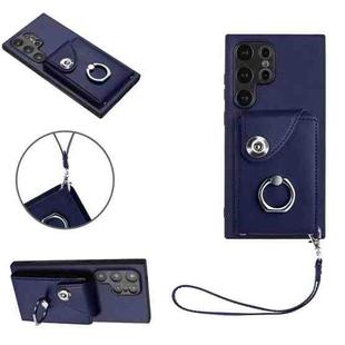 For Samsung Galaxy S24 Ultra 5G Organ Card Bag Ring Holder PU Phone Case with Lanyard(Blue)