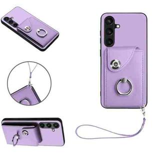 For Samsung Galaxy S24+ 5G Organ Card Bag Ring Holder PU Phone Case with Lanyard(Purple)