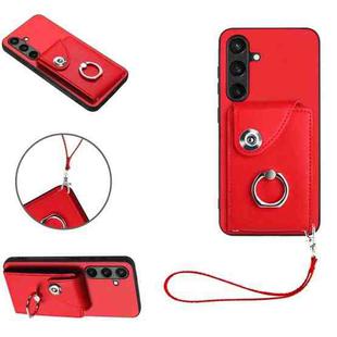 For Samsung Galaxy S24+ 5G Organ Card Bag Ring Holder PU Phone Case with Lanyard(Red)