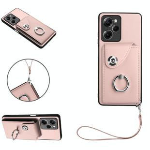 For Xiaomi Poco X5 Pro/Redmi Note 12 Pro Speed Organ Card Bag Ring Holder PU Phone Case with Lanyard(Pink)