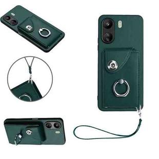 For Xiaomi Redmi 13C 4G / Poco C65 Organ Card Bag Ring Holder PU Phone Case with Lanyard(Green)